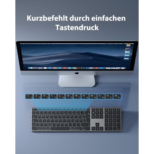 OMOTON Alumínium Bluetooth Billentyűzet Vezeték Nélküli Mac Kompatibilis Ergonomikus