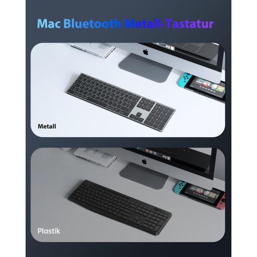OMOTON Alumínium Bluetooth Billentyűzet Vezeték Nélküli Mac Kompatibilis Ergonomikus