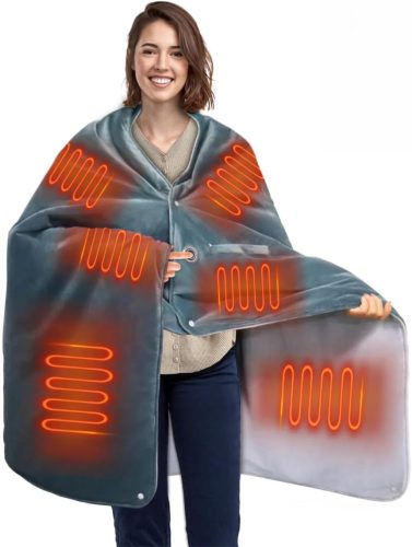 fisca Hordozható Elektromos Takaró 10000 mAh Powerbank-kal - Puha Plüss Melegítő Takaró 3 Hőfokozattal, 150x90 cm, Otthoni, Irodai és Kültér