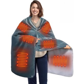   fisca Hordozható Elektromos Takaró 10000 mAh Powerbank-kal - Puha Plüss Melegítő Takaró 3 Hőfokozattal, 150x90 cm, Otthoni, Irodai és Kültér