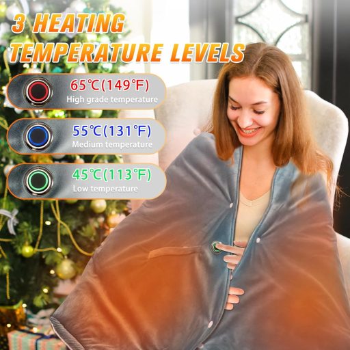 fisca Hordozható Elektromos Takaró 10000 mAh Powerbank-kal - Puha Plüss Melegítő Takaró 3 Hőfokozattal, 150x90 cm, Otthoni, Irodai és Kültér