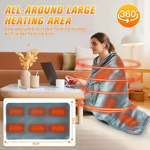 fisca Prenosná Elektrická Deka s 10000 mAh Powerbankou - Mäkká Plyšová Vyhrievacia Deka s 3 Úrovňami Teploty, 150x90 cm, Domov, Kancelária a Exteriér