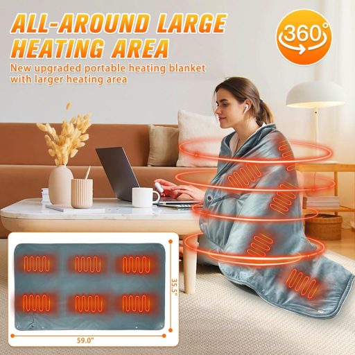 fisca Hordozható Elektromos Takaró 10000 mAh Powerbank-kal - Puha Plüss Melegítő Takaró 3 Hőfokozattal, 150x90 cm, Otthoni, Irodai és Kültér