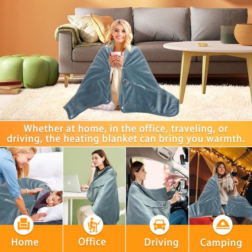 fisca Hordozható Elektromos Takaró 10000 mAh Powerbank-kal - Puha Plüss Melegítő Takaró 3 Hőfokozattal, 150x90 cm, Otthoni, Irodai és Kültér