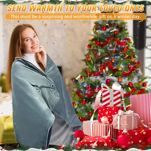 fisca Pătură Electrică Portabilă cu Powerbank de 10000 mAh - Pătură Moale de Pluș Încălzită cu 3 Nivele de Temperatură, 150x90 cm, pentru Acasă, Birou și Exterior