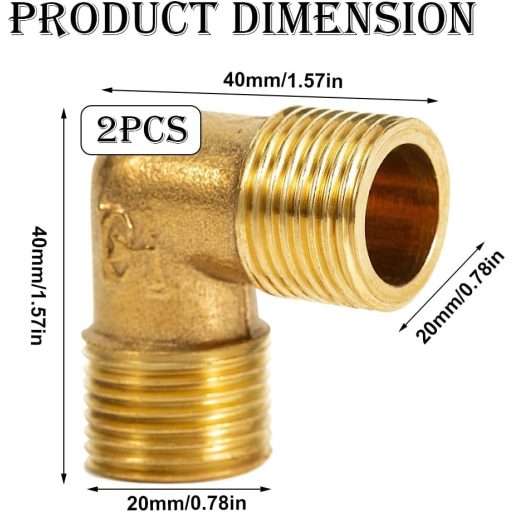 Beatific 2 komada mjedeno koljeno 90°, 1/2" muški navojni priključak, DN15 fiting kompatibilan s pitkom vodom za sustave grijanja i vodovoda