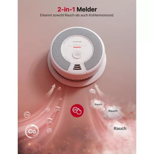 Detector de fum și monoxid de carbon X-Sense WiFi, cu baterie înlocuibilă, detector combinat inteligent 2-în-1, cu aplicația de securitate pentru casă X-Sense
