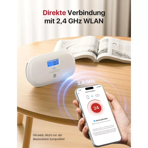 X-Sense XC0C-iR Okos Szénmonoxid Érzékelő - WiFi-s CO Detektor LCD Kijelzővel, TÜV Tanúsítvánnyal, Applikációs Némítással és Cserélhető Elem