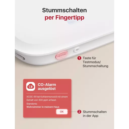 X-Sense XC0C-iR Okos Szénmonoxid Érzékelő - WiFi-s CO Detektor LCD Kijelzővel, TÜV Tanúsítvánnyal, Applikációs Némítással és Cserélhető Elem