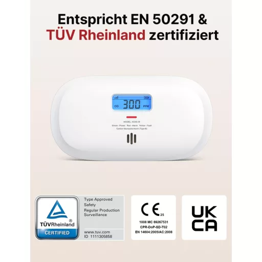 X-Sense XC0C-iR Detector Inteligent de Monoxid de Carbon - Detector de CO WiFi cu Ecran LCD, Certificat TÜV, Dezactivare prin Aplicație și Baterie Înlocuibilă