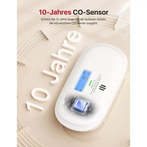X-Sense XC0C-iR Detector Inteligent de Monoxid de Carbon - Detector de CO WiFi cu Ecran LCD, Certificat TÜV, Dezactivare prin Aplicație și Baterie Înlocuibilă
