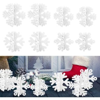   PEUTIER 16 ks Drevené vianočné snehové vločky, dekorácia na stôl, 3D biela ozdoba