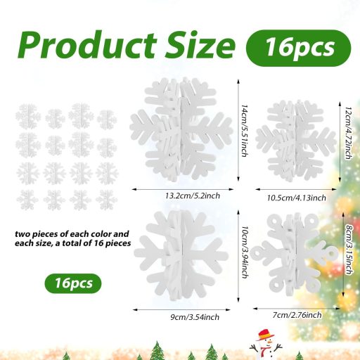 PEUTIER 16 ks Drevené vianočné snehové vločky, dekorácia na stôl, 3D biela ozdoba