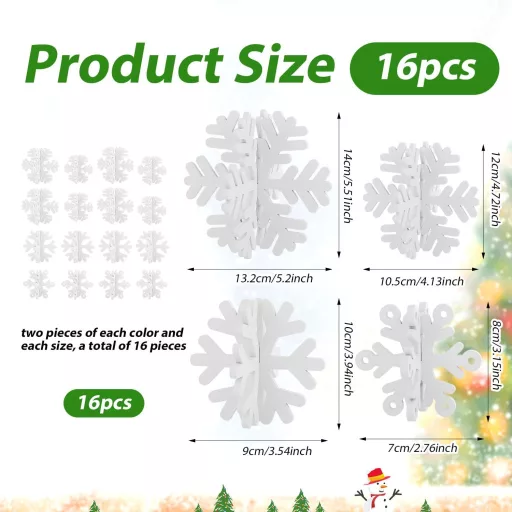 PEUTIER 16 db Fa Hópehely Karácsony Asztal Dekoráció 3D Fehér Díszítés