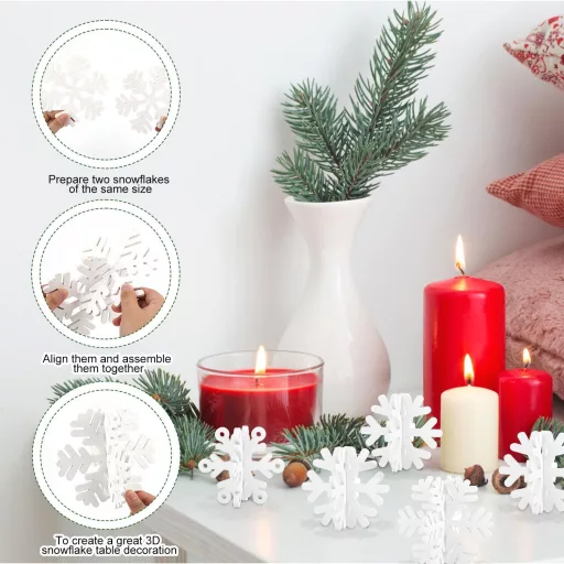 PEUTIER 16 db Fa Hópehely Karácsony Asztal Dekoráció 3D Fehér Díszítés