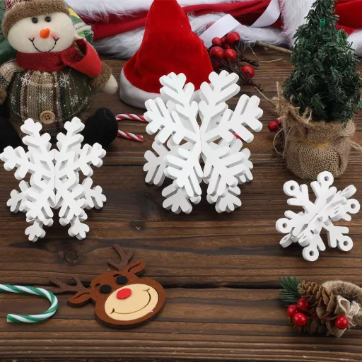 PEUTIER 16 db Fa Hópehely Karácsony Asztal Dekoráció 3D Fehér Díszítés