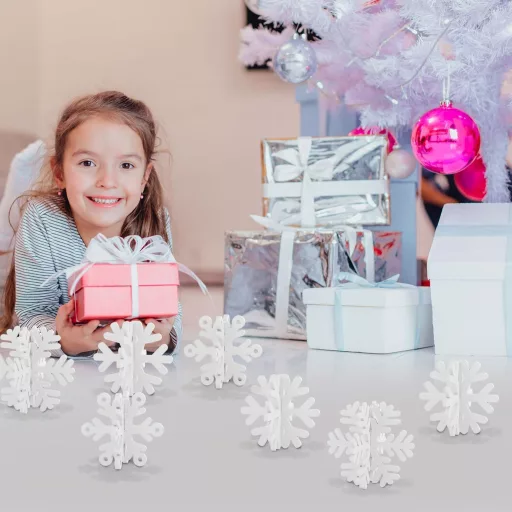 PEUTIER 16 db Fa Hópehely Karácsony Asztal Dekoráció 3D Fehér Díszítés