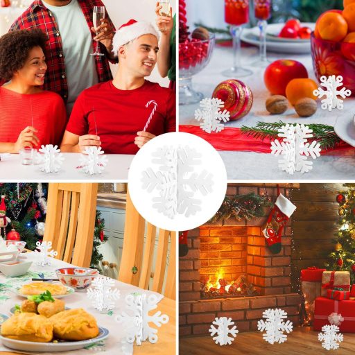 PEUTIER 16 ks Drevené vianočné snehové vločky, dekorácia na stôl, 3D biela ozdoba