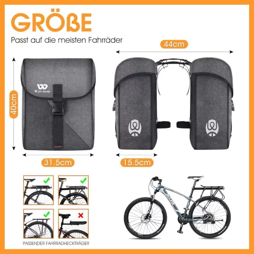ICOCOPRO Kerékpár Táska 35L - Dupla Csomagtartó Táska Vízálló Esővédővel - 3D Bicikli Táska MTB, Országúti és Elektromos Kerékpárokhoz