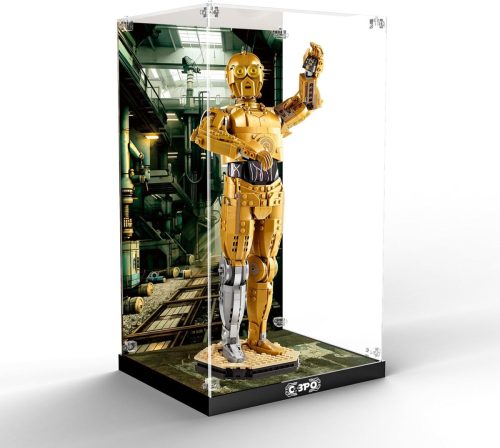 cooldac Akril Vitrin LEGO Star Wars 75398 C3PO Készlethez - Átlátszó Porvédő Kiállító Doboz HD Háttérrel - Építőkészlet Nélkül