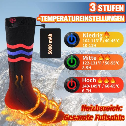 Șosete încălzite Multper pentru bărbați și femei, 5V 5000mAh, reîncărcabile, 3 trepte