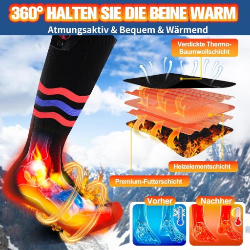 Multper fűthető zokni férfi női 5V 5000mAh újratölthető 3 fokozat