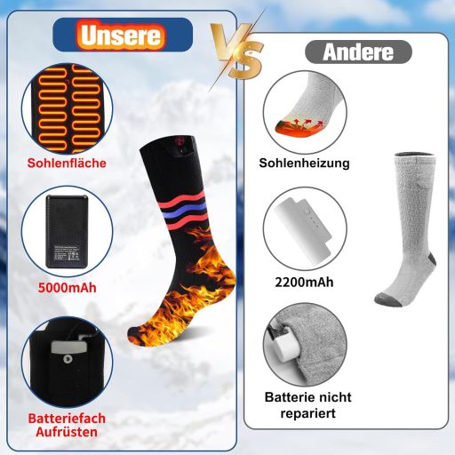 Șosete încălzite Multper pentru bărbați și femei, 5V 5000mAh, reîncărcabile, 3 trepte