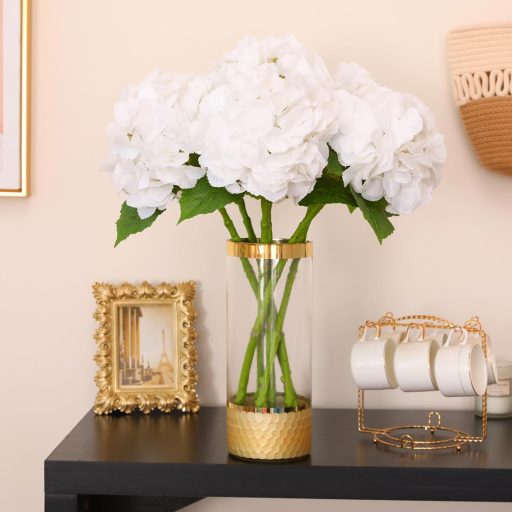 JUSTOYOU 3 db Művirág Hortenzia Fehér 50cm Valódi Tapintású Dekoráció