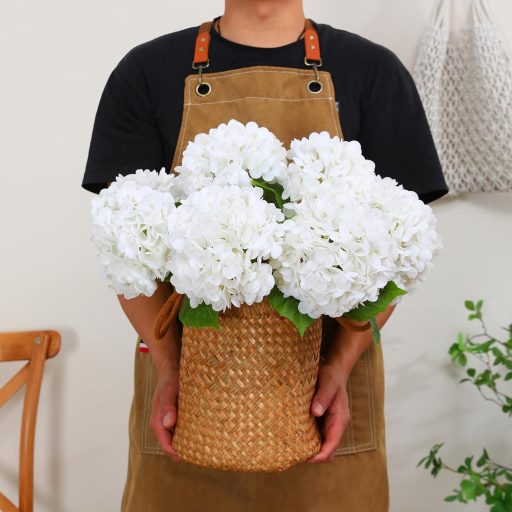 JUSTOYOU 3 db Művirág Hortenzia Fehér 50cm Valódi Tapintású Dekoráció