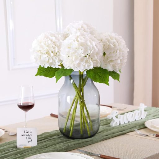 JUSTOYOU 3 db Művirág Hortenzia Fehér 50cm Valódi Tapintású Dekoráció