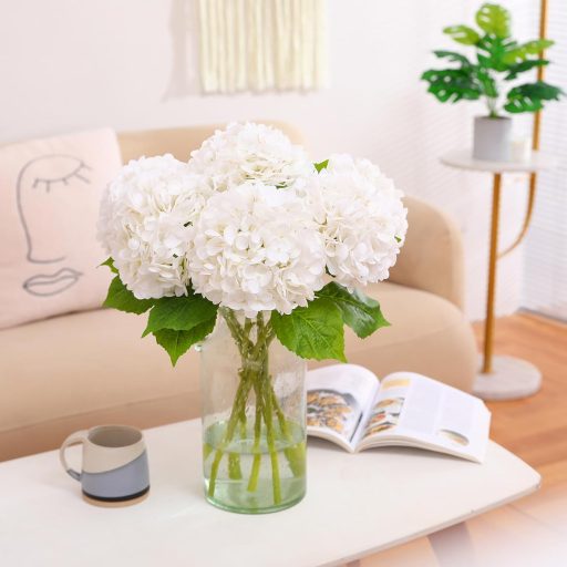 JUSTOYOU 3 db Művirág Hortenzia Fehér 50cm Valódi Tapintású Dekoráció