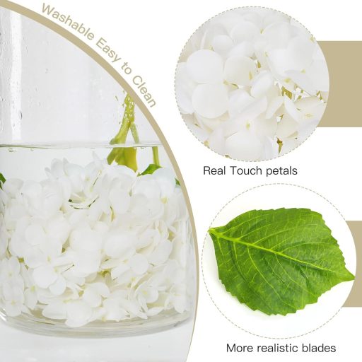 JUSTOYOU 3 db Művirág Hortenzia Fehér 50cm Valódi Tapintású Dekoráció