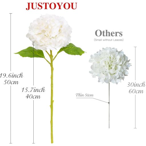 JUSTOYOU 3 db Művirág Hortenzia Fehér 50cm Valódi Tapintású Dekoráció