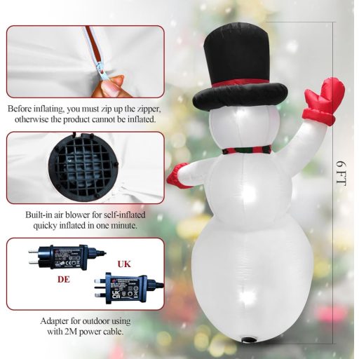 TEPENAR 1,8m Felfújható Hóember LED Világítással Karácsonyi Dekoráció