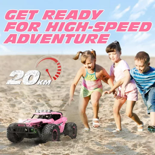 Tecnock Távirányítós Autó 1:16 Rózsaszín LED Világítással, Terepjáró RC Monster Truck 2.4GHz, 2 Akkuval 60 Perc Játékidő