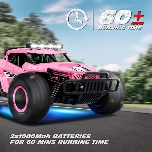 Tecnock Távirányítós Autó 1:16 Rózsaszín LED Világítással, Terepjáró RC Monster Truck 2.4GHz, 2 Akkuval 60 Perc Játékidő
