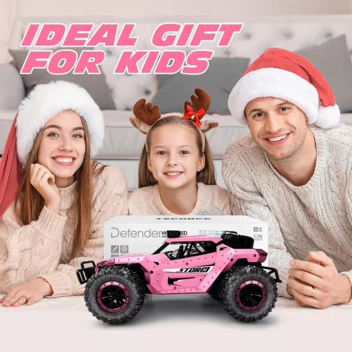 Tecnock Távirányítós Autó 1:16 Rózsaszín LED Világítással, Terepjáró RC Monster Truck 2.4GHz, 2 Akkuval 60 Perc Játékidő