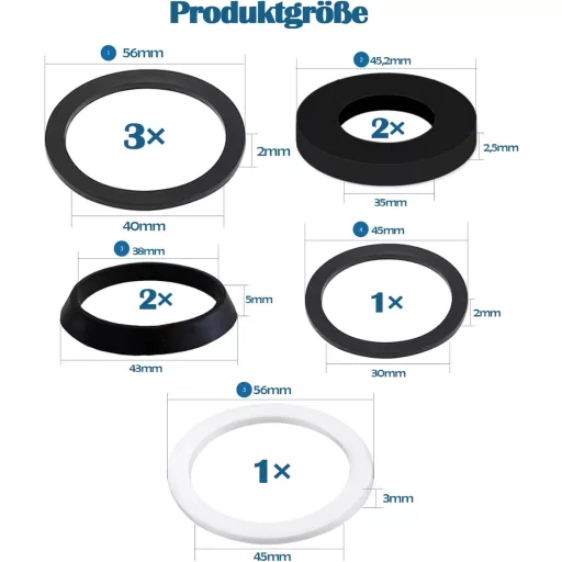 Set de garnituri pentru scurgere chiuvetă T TAKONE, garnituri sifon de 40 mm pentru bucătărie, 2 garnituri conice și 6 garnituri inelare plate din cauciuc.