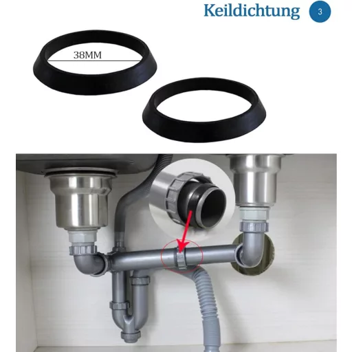 T TAKONE Mosogató Lefolyó Tömítés Készlet, 40 mm-es Szifon Tömítések Konyhába, 2 Ék és 6 Lapos Gumi Tömítőgyűrű Szett