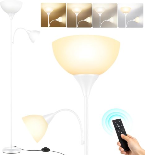 Lampă de podea OUTON pentru living - Spot LED de tavan cu lampă de citit, intensitate luminoasă reglabilă continuu, temperatură de culoare ajustabilă, telecomandă.