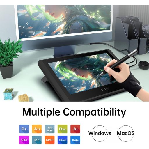 Bisofice 11.6" grafikus tablet kijelzővel, dőlésfelismeréssel és gyors gombokkal