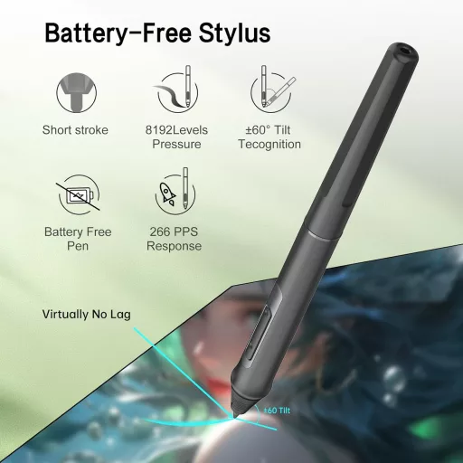 Tabletă grafică Bisofice de 11.6" cu display, detectare a înclinării și taste rapide