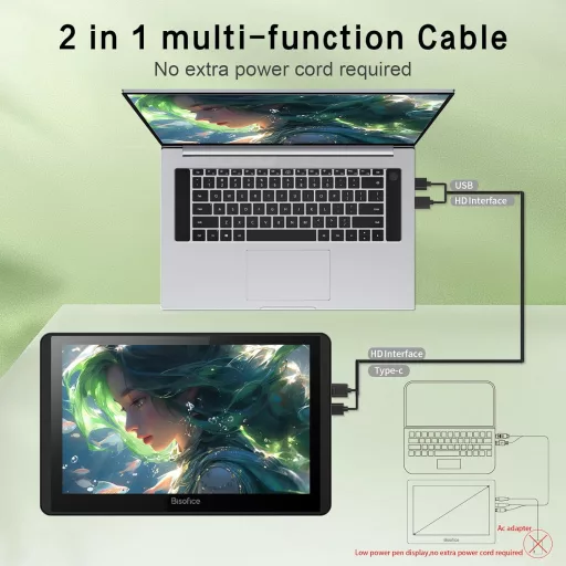 Tabletă grafică Bisofice de 11.6" cu display, detectare a înclinării și taste rapide