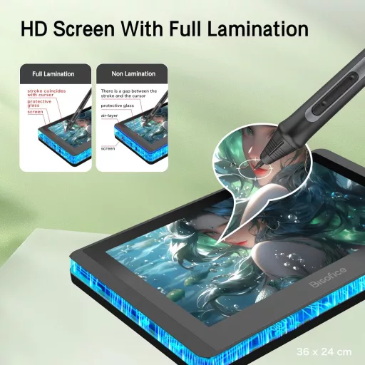 Tabletă grafică Bisofice de 11.6" cu display, detectare a înclinării și taste rapide