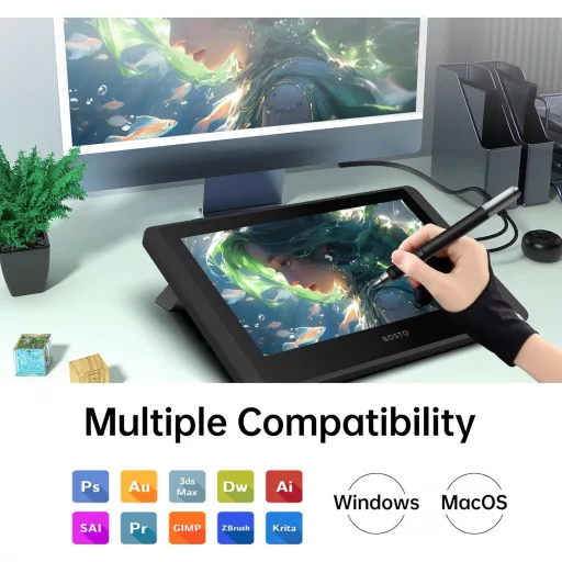 Tabletă grafică Bisofice de 11.6" cu display, detectare a înclinării și taste rapide