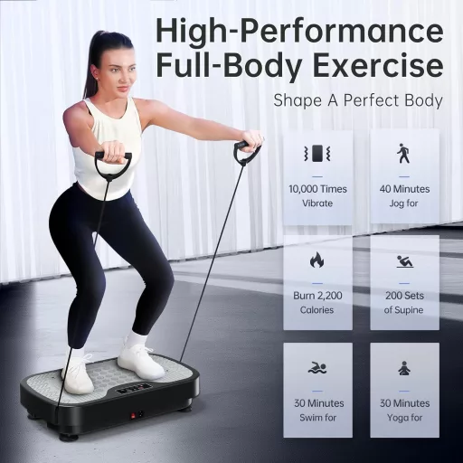 JOROTO JV30 Vibrációs Tréning Platform Otthoni Edzéshez 9 Rezgés Mód 99 Intenzitás Szint Ellenállás Gumikötél Távirányító 150kg - Black
