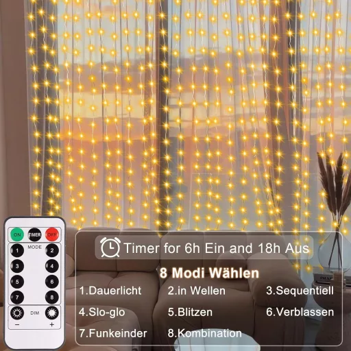 echosari 300 LED függöny fény 3x3m USB távirányítóval időzítővel karácsony dekoráció