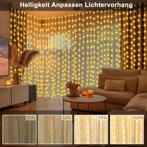 echosari 300 LED függöny fény 3x3m USB távirányítóval időzítővel karácsony dekoráció