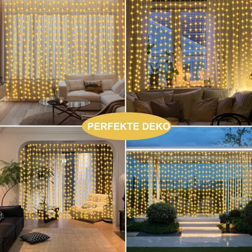 echosari 300 LED függöny fény 3x3m USB távirányítóval időzítővel karácsony dekoráció