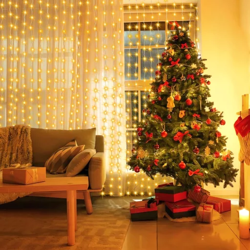 echosari 300 LED függöny fény 3x3m USB távirányítóval időzítővel karácsony dekoráció